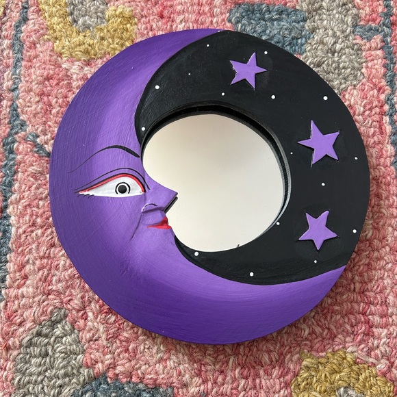 Vintage 6” Celestial Purple and Black Whimsygoth Moon Mirror - Picture 4 of 14